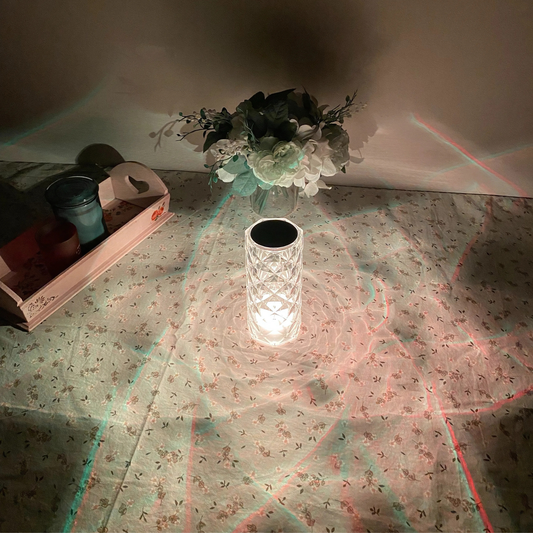 Lampara led de cristal acrílico con proyección de rosa y 16 colores