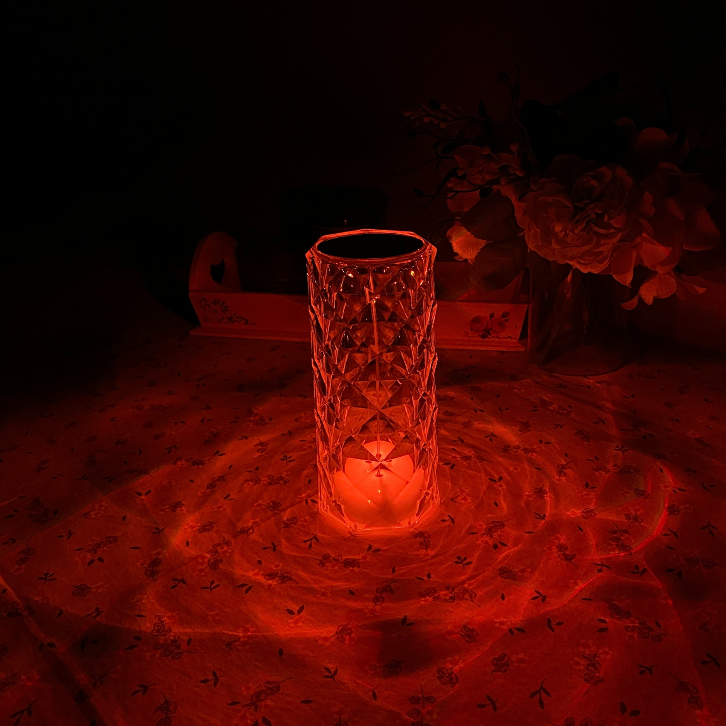 Lampara led de cristal acrílico con proyección de rosa y 16 colores
